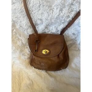 Fossil Vintage Revival Flap Brown Leather Crossbody Purse Bag